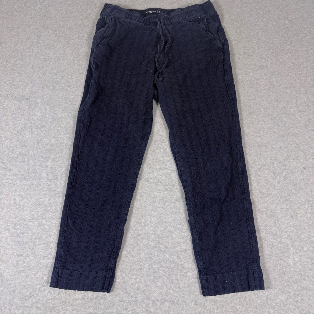 Abercrombie & Fitch Loose Fit Seersucker Pants  Women M Navy Casual Drawstring